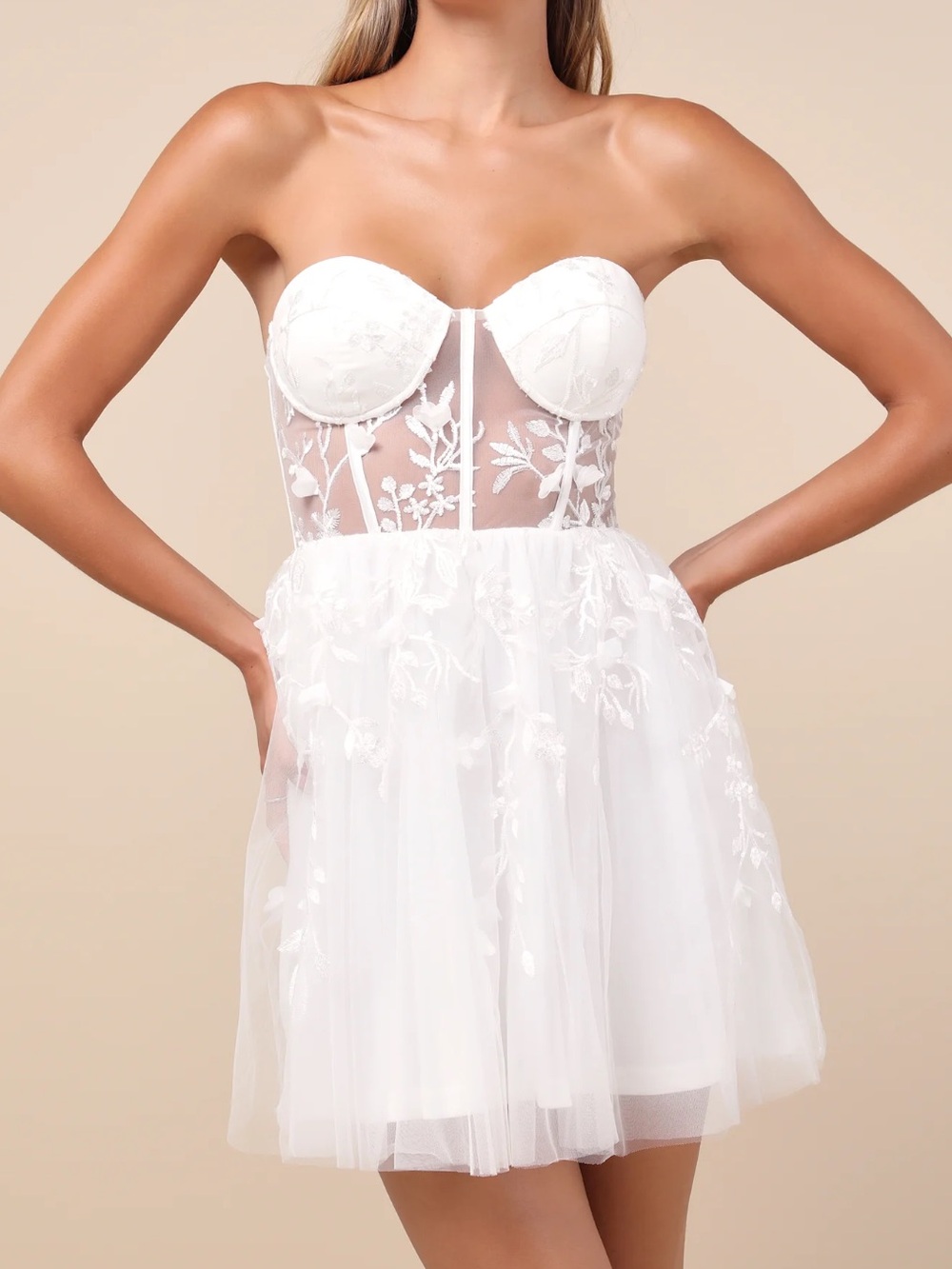 Lulus Marvelously Lovely White Tulle Embroidered Strapless Mini Dress
